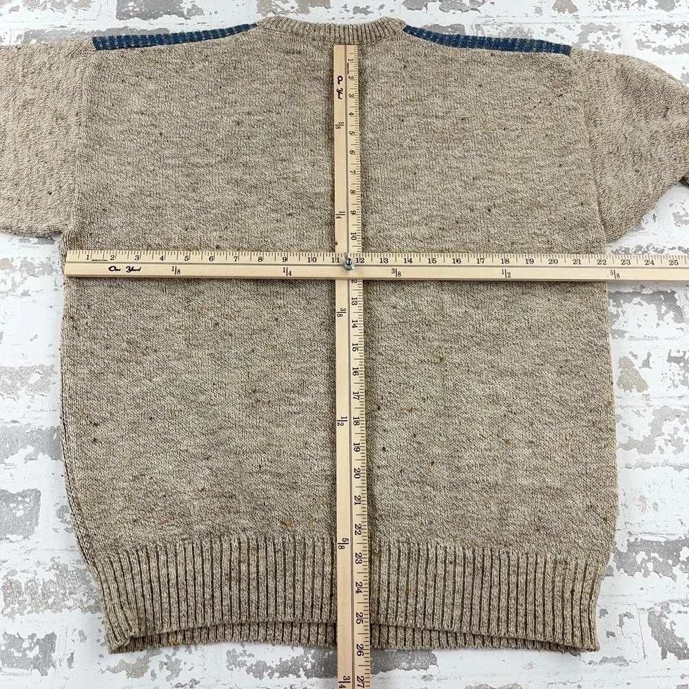 Vintage Grandpa Sweater Men XL Tan Blue Woll Blend Knit V Neck 90s Diamond - Picture 6 of 10